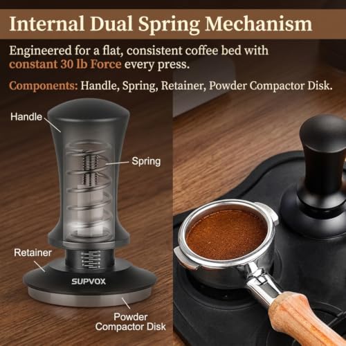 Image of Supvox Coffee Tamper 51mm Stainless Steel Base Spring-Loaded Design