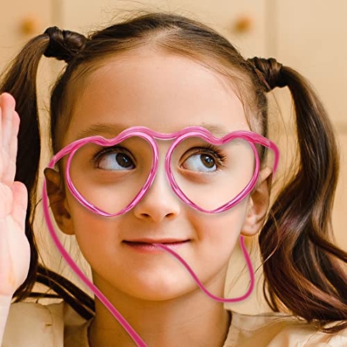 Image of Funny Silly Straw Glasses Star & Heart-Shaped Eyeglasses Straws Crazy Fun Loop Straws Novelty Drinking Glasses Straw for Annual Meeting, Fun Parties, Birthday, Assorted Colors 5 Pieces