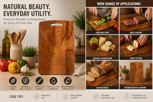 Image of Kitchen Knife Set with Wooden Cutting Board & Kitchen Scissors | Black Coted Stainless Steel Blade with Cover | Heavy-Duty Kitchen Scissors | Wood Chopping Board for Vegetable, Fruit & Meat Cutting