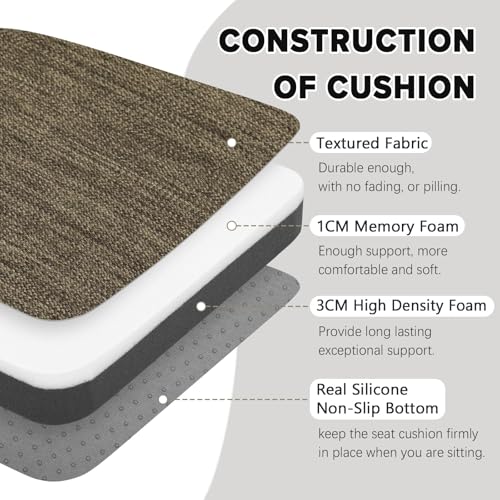 Image of baibu Set of 2 Memory Foam Dual-Layer Design Metal Dining Chair Pads Bar Stool Cushion with Ties for Metal Chairs or Bar Stools - 2 Cushions Only (Brown, 14 inch (35cm) 2PC)