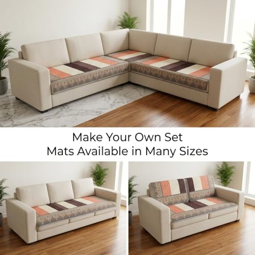 Image of Velvet L Shape 4+3 (7 Seater) Sofa Cover Fully Covered | Anti Skid Non Slip | Printed Brown | Washable Furniture Protector
