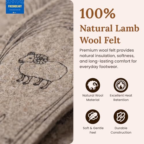 Image of FreshDcart Wool Felt Insoles for Shoes | 100% Natural Lamb Wool Shoe Inserts | Warm, Soft & Comfortable Winter Boot Insoles for Men & Women