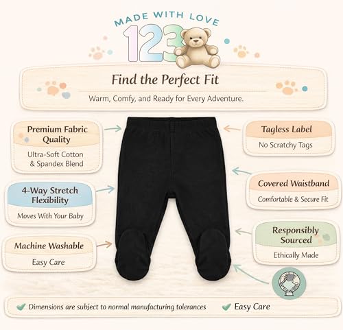 Image of 123 Bear Baby Soft Cotton Spandex Pants with Feet