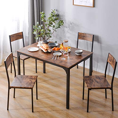 Merax Table de cuisine avec chaises, table à manger avec 4 chaises, ensemble de salle à manger pour salle à manger, salon et balcon, marron vintage