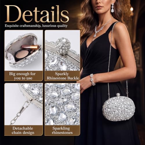 Image of Quelay 4 Pcs Purse Rhinestone Jewelry Set for Wedding Bridal Women Evening Clutch Bag Necklace Dangle Earrings Bracelets