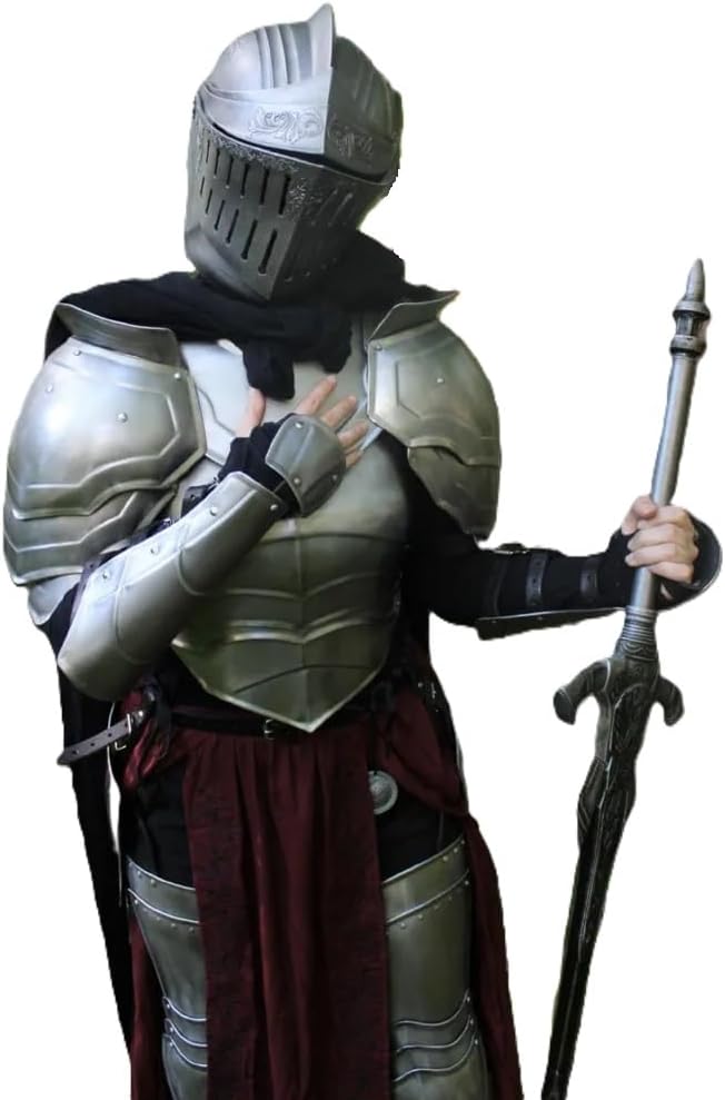 Medieval Lady Armor Suit Female Armor Cuirass Breastplate Costume Full Body Female Armor Suit- Cosplay Closed Armor Helmet Shoulder Pauldrons Set Arm & Leg Guard Larp Halloween Armor Costume