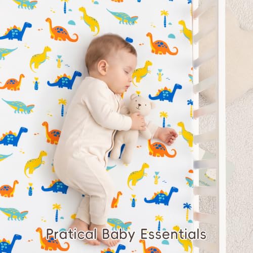 Image of david's kids 3 Pack Fitted Crib Sheets, Ultra Soft Breathable Comfortable Baby Sheet Set for Boys Girls Neutral, 28x52 Inch Fits Standard Crib and Toddler Mattresses, Dinosaur