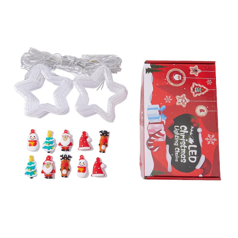 Cortina de luces de estrella de Navidad con 100 L, 10 bucles de 0.4/0.6 m y cable de 2 m