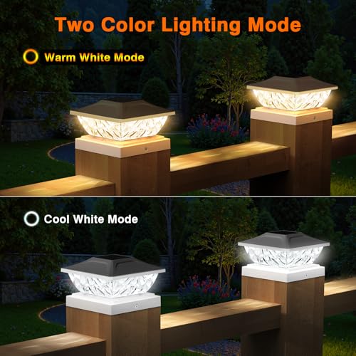 ENSLI Solar Post Cap Lights Outdoor 6 Pack, 2 Mode Bright Fence Post Solar Lights Outdoor Waterproof, Deck Fence Post Cap Light Solar Powered for 4x4 4.5x4.5 5x5 Posts in Garden Decor by ENSLI - Image 4