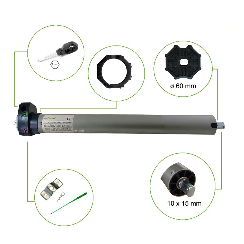 Motore per tapparelle e tende da sole 60 kg 30 Nm InDeM con manovra di soccorso