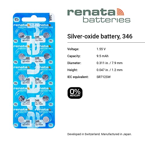 Renata 346 SR712SW Pilas de Óxido de Plata 1.55V, 50 unidades miniatura 2