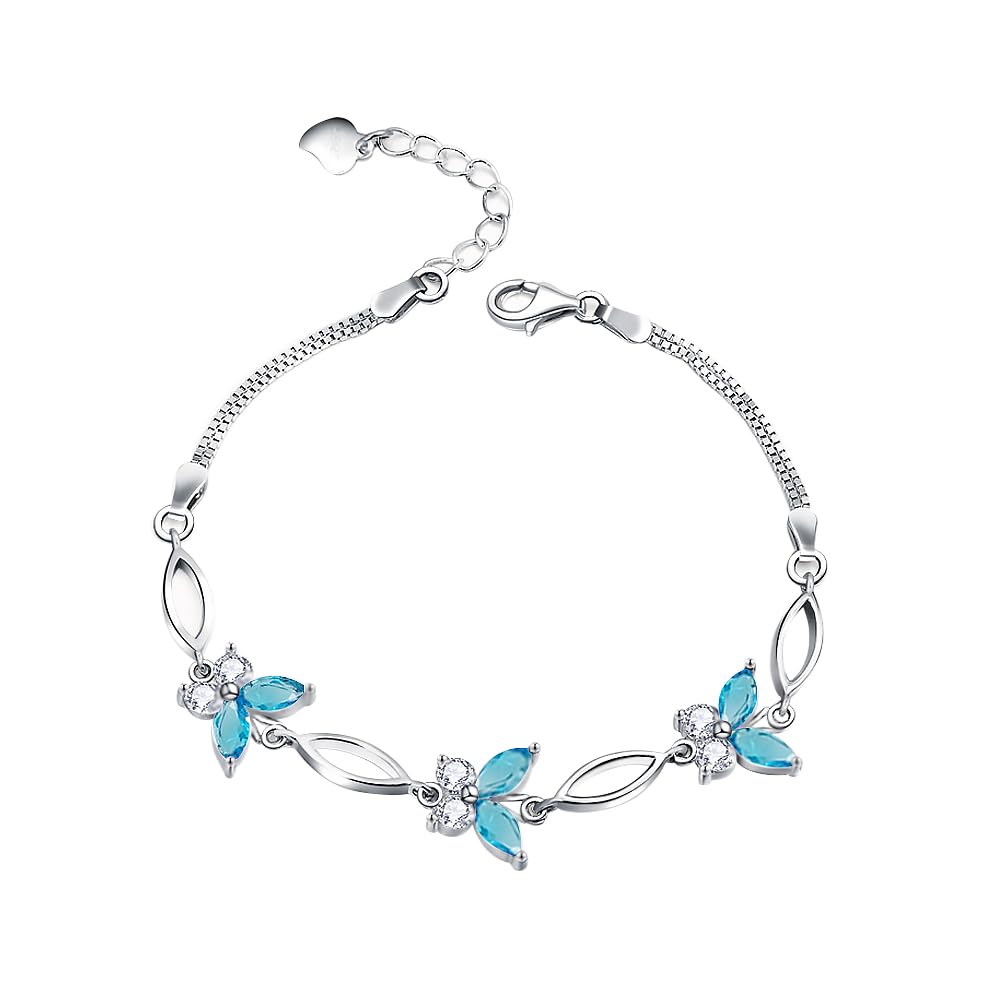 NieboaGifts for Women S925 Sterling Silver Purple Butterfly Bracelet,Adjustable Charm Bracelets Jewelry Present for Women,Anniversary Holiday Christmas Birthday Gifts for Mother Wife Daughter