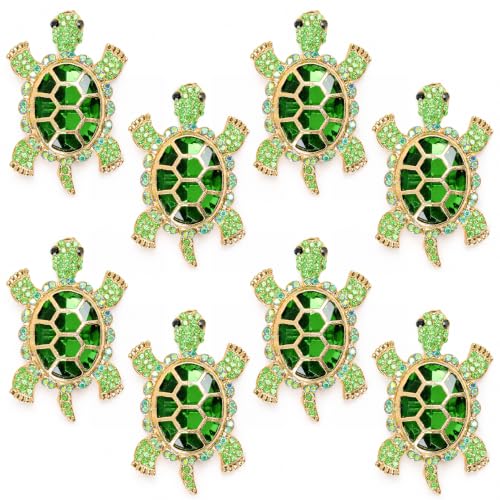 Image of 8Pcs Turtle Lapel Pin Brooch Rhinestone Green Tortoise Crystal Enamel Gift