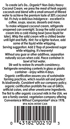 Let's Do...organic Heavy Coconut Cream, 13.5 Ounce Can, White #TOP3