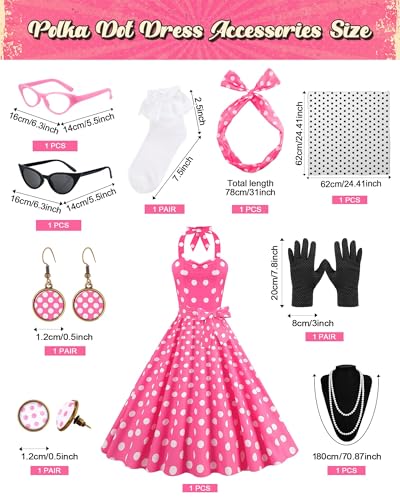 Women's 1950s Polka Dress Set Audrey Vintage-inspired Cocktail Halter Swing Dress with Accessories 10PCS2