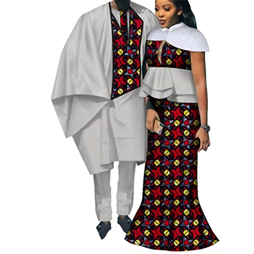 Vestidos largos de retazos con estampado africano para mujeres y hombres, pantalones de bata africanos, ropa de pareja, 24fs1420, 4XL