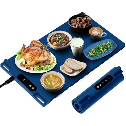 OMEO Foldable Electric Blue Warming Tray - Adjustable 3-Temperature Food Warming Mat with 6-Hour Timer & Auto Shut-Off for Kitchen, Parties, Buffets, Dinners, and Everyday Use Cover