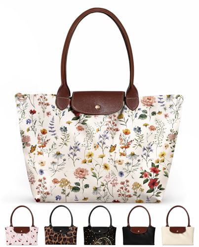Miss Adola Nylon Tote Bag for Women - Lightweight Foldable Tote Bag with Large Capacity for Laptop Waterproof Bag for Travel Work Teacher Vintage Floral