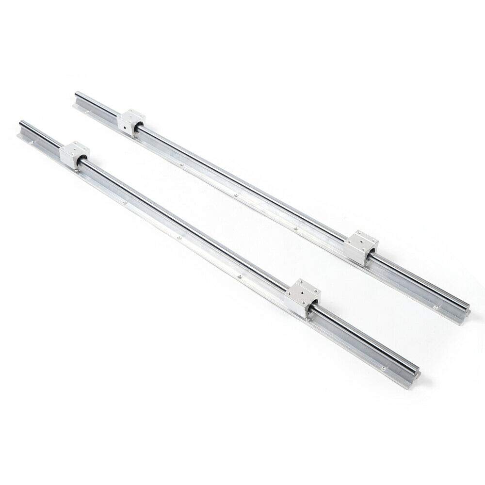 Kaibrite Lot de 2 rails linéaires SBR16 - Rail de guidage linéaire - Avec 4 blocs coulissants SBR16UU (1500 mm) - Argenté - Métal