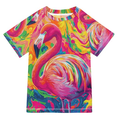 Jucciaco Boys Swing Shirts Flamingo Graffiti Animal Rashguard Short Sleeve Kids T-Shirts Sun UPF 50+