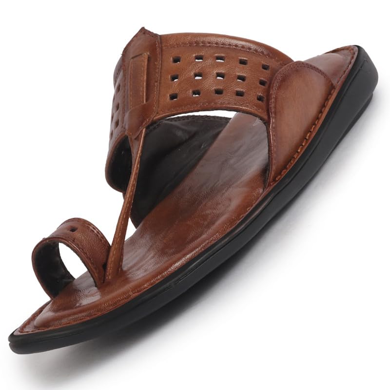 Image of FAUSTO Men Casual Outfit Kolhapuri Toe Ring Strap Ortho Slippers | Memory Cushioned Footbed | Ultra Lightweight and Comfort Slip On Slipper