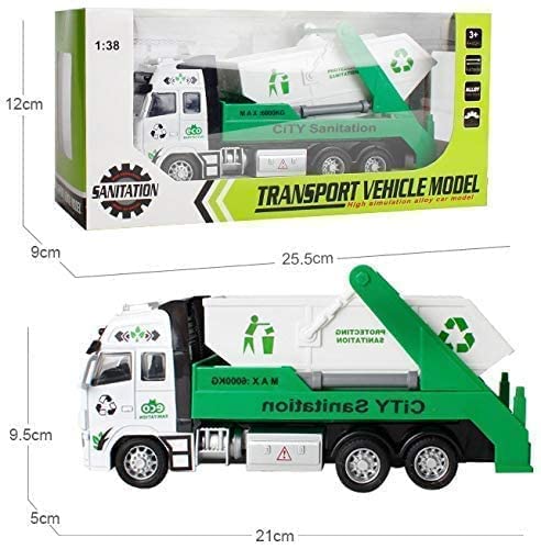 Image of Diecast Sanitation Friction Powered Truck with 360 Movement Top Open Dumper & Pull Back Vehicles Toy Trucks for Kids ?Colors as Per Stock? (City Sanitation Truck)