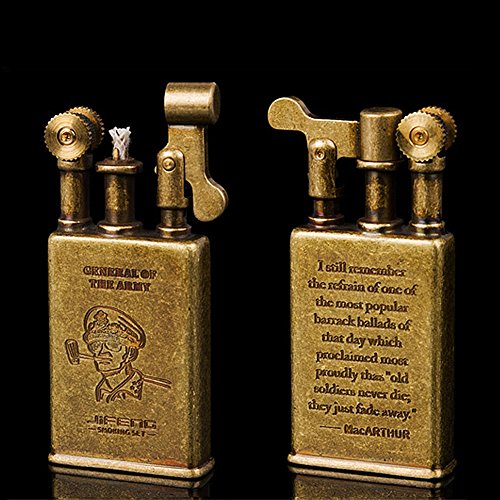 Pure Copper Flint Lighter Antique Retro Style Brass Wheel Kerosene Lighter Gifts For Collectors Friends Father (Army General) #TOP1