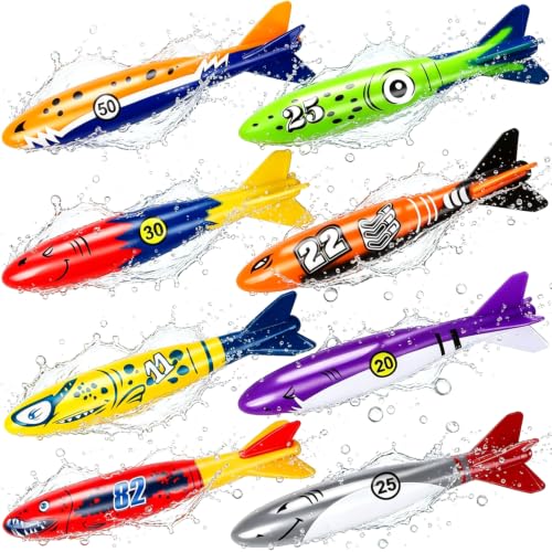 DTYDECLE 8 Stück Torpedo Tauchen Spielzeug für Pool & Schwimmbad