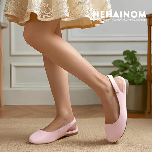 Image of Hehainom Girls Dress Shoes Slingback Flats Round Toe Toddler Little Kids Sandals Summer Flower Girl Communion Church Shoes
