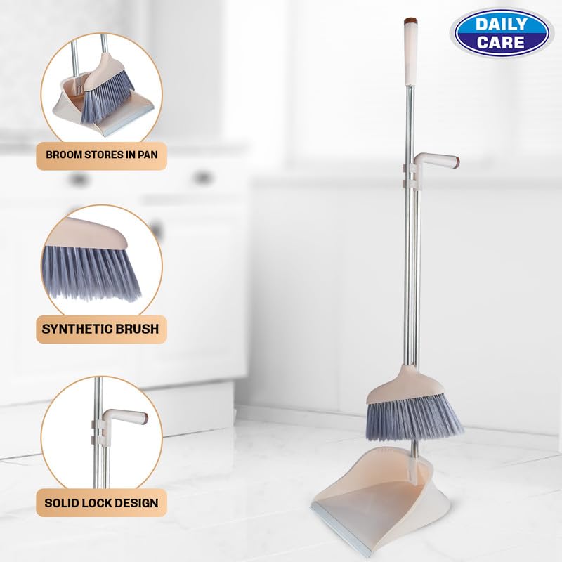 Image of Long Handle Dustpan with Brush Set | Ergonomic, Heavy Duty, and Easy to Use for Home, Office, and Kitchen Cleaning (Grey)