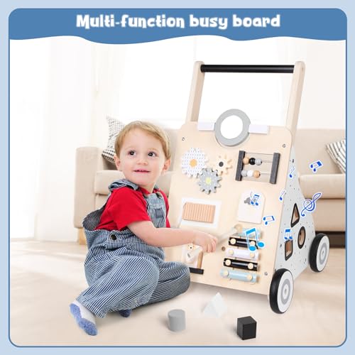 Asweets Loophulp voor kinderen, loopwagen van hout, 10-in-1 Montessori-activiteitencentrum, multifunctionele loopwagen van hout, babywalker, cadeau voor kinderen en meisjes - Afbeelding 5