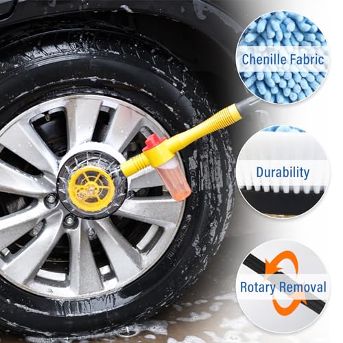 Image of Ziciner Rotating Car Wash Brush, Automatically Foams Auto Wash Brush with Long Handle, High Pressure Washer Gun and Hose Nozzle Car Wash Kit for Cars, Yards, Gardens, Pets