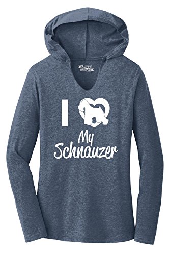 Ladies Hoodie Shirt I Love My Schnauzer Navy Frost L