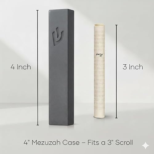 Miniatura 9 de SURI Mezuzah con pergamino impreso para puerta Cubierta de mezuzah de hormigón blanco roto de mármol de 4 pulgadas, adhesivo autoadhesivo, se