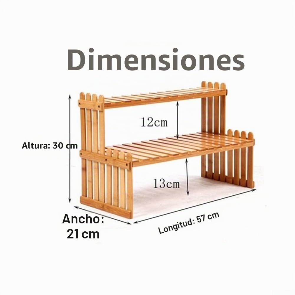 Estante de madera de 2 niveles para plantas para uso de escritorio como soporte para macetas y solución de almacenamiento para organización de espacios pequeños (57 cm)