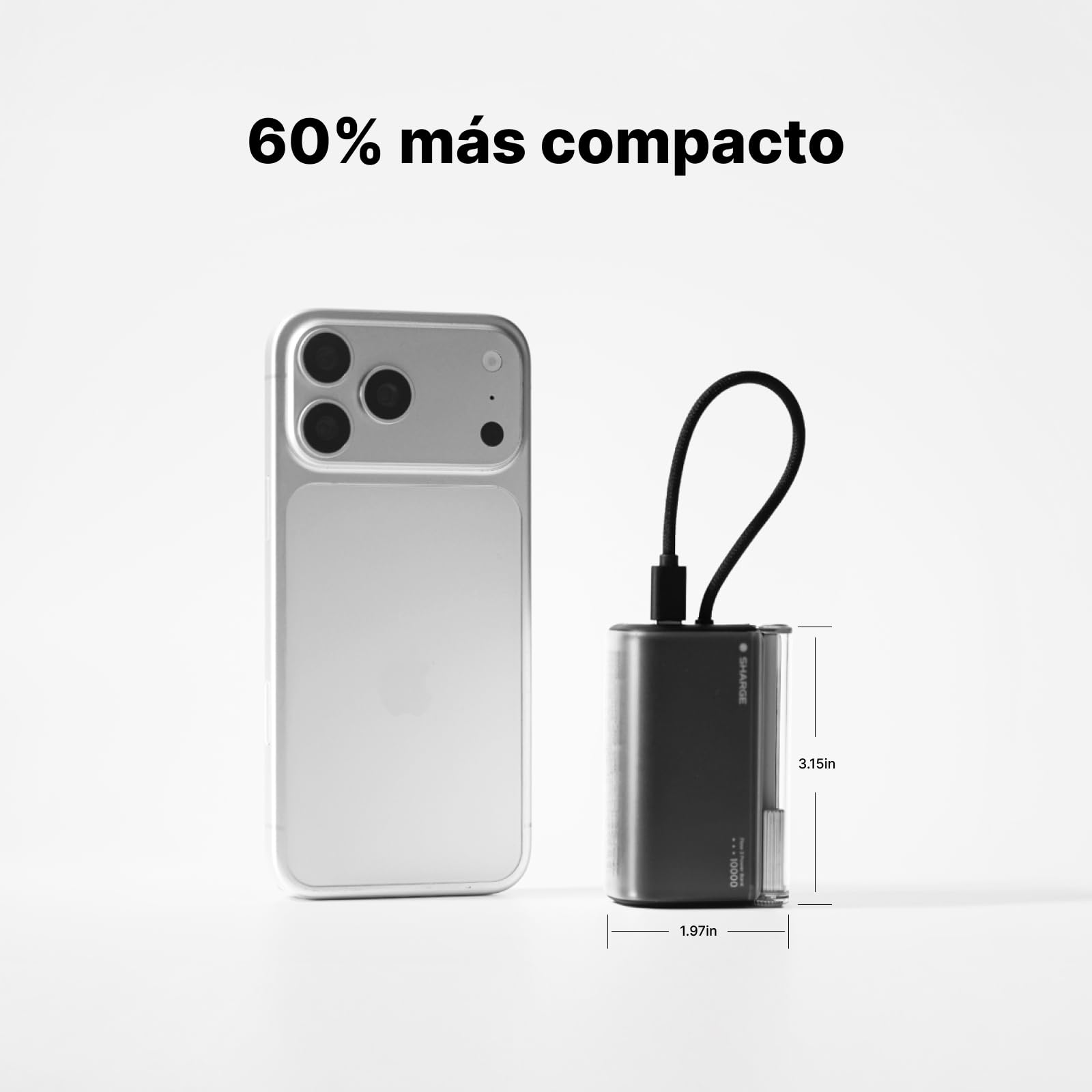 SHARGE 45W Power Bank Carga Rápida 10000mAh, Cargador Portátil USB-C | con Cable USB-C Integrado, Indicador LED de Baterí Cargador Portátil Compacto para Viajes, para iPhone 17/16/15/14/13/iPad