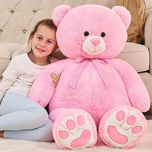 Encuentra reviews de Osito peluche grande que puedes comprar esta semana. 33 Tezituor - Oso de peluche rosa de 43 pulgadas, juguete de peluche gigante con gran pisada, oso de peluche grande, regalo de cumpleaños de San Valentín para niñas y niños