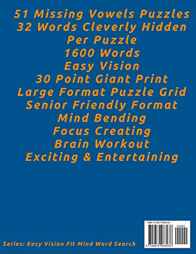 Word Search Book For Seniors: Pro Vision Friendly, 51 Missing Vowels Puzzles, 30 Pt. Extra Large Pri