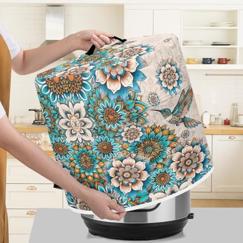 Image of Cozeyat Boho Floral Hummingbrid Air Fryer Cover Dust Cover, Round Protective Cover Bag with 2 Pocket and Handle for Electric Pressure Cooker /rice Cooker