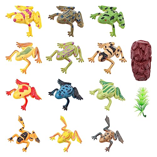 WANGCL 12 figuras de rana de plástico de juguete de rana realistas, coloridas figuras flotantes de rana, manualidades, decoración para estanque, vivero, etc