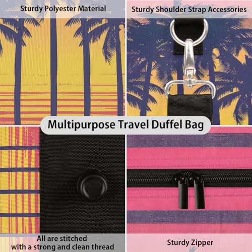 Travel Duffel Bag, Beach Tropical Sunset Palm Trees Sports Tote Gym Bag Foldable Western Aztec Weekender Bag Carry on Luggage Handle Bag Overnight Shoulder Bag for Women Men,A-11933
