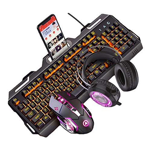 Clavier mécanique en métal silencieux avec souris et casque filaire pour jeu et bureau