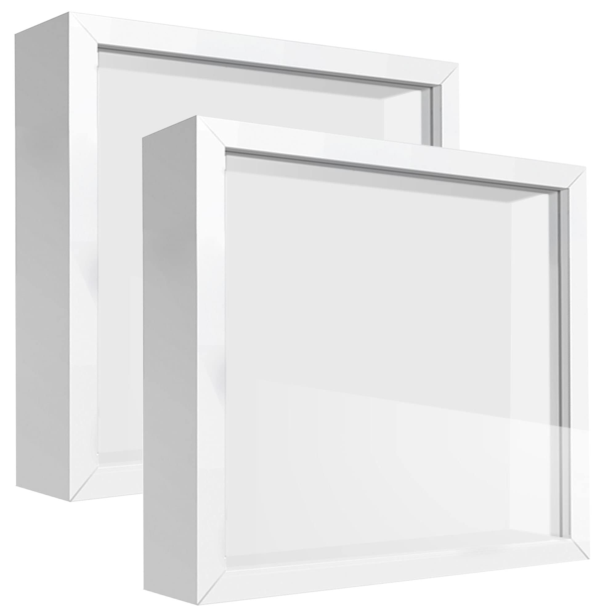 TouYinger 12x12 Shadow Box Frame Display Case with Letter Stickers, 3D Picture Frame, Display Case Box for Memorabilia, Baby Items, Wedding Memories, Crafts, Tickets and Photos (2Pcs-White, 12x12)