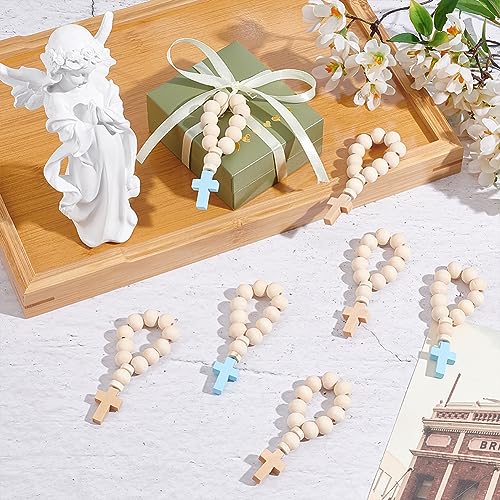 OLYCRAFT 36Pcs Wooden Rosary Beads with Cross Pendant PapayaWhip Wood Rosary Beads with Wood Bead and Elastic Cord Rosarys Bead for Women Men Baptism First Communion Confirmation -84mm - Image 4