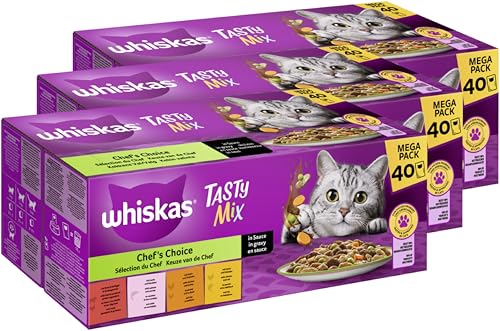 WHISKAS Portionsbeutel Multipack Tasty Mix Chefs Choice in Sauce 3 x 40 x 85g