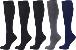 Compression Socks for Women Men, 6 Pairs 20-25mmHg Knee High Socks Compression Stockings for Sport, Athletic, Edema, Diabetic, Varicose Veins, Travel, Pregnancy, Nursing