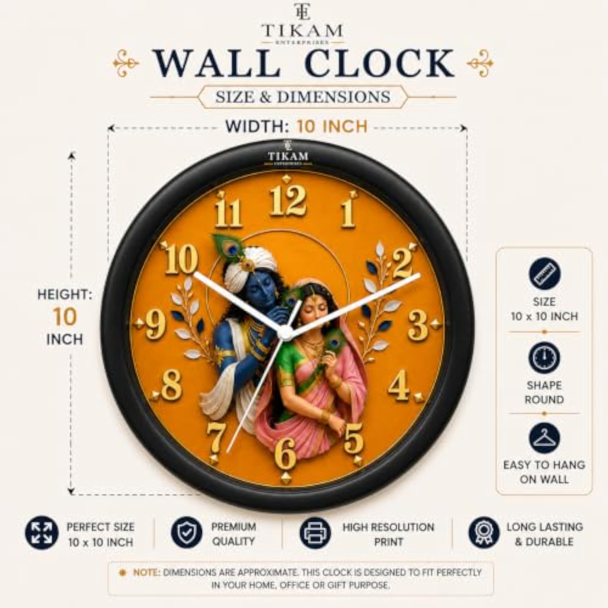 Radha Krishna Designer Wall Clock, Premium Decorative Design