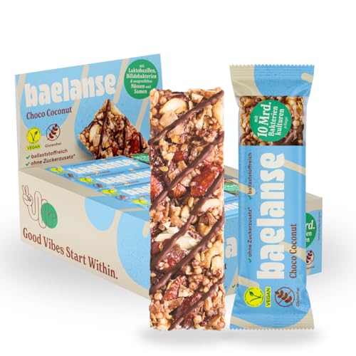 Baelanse® Bar: Ballaststoffreicher, Probiotischer Nussriegel | Gesunder Snack für Verdauung & Sättigung | Vegan, Glutenfrei, ohne Zusatz von Zucker | (12x40g) (12 Stück, Choco-Coconut)