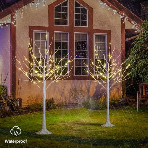 Image of LIGHTSHARE 4 Feet 48L LED Birch Tree Lights, Pack of 2, Warm White, for Holiday Party and Christmas Decoration, Indoor and Outdoor Use