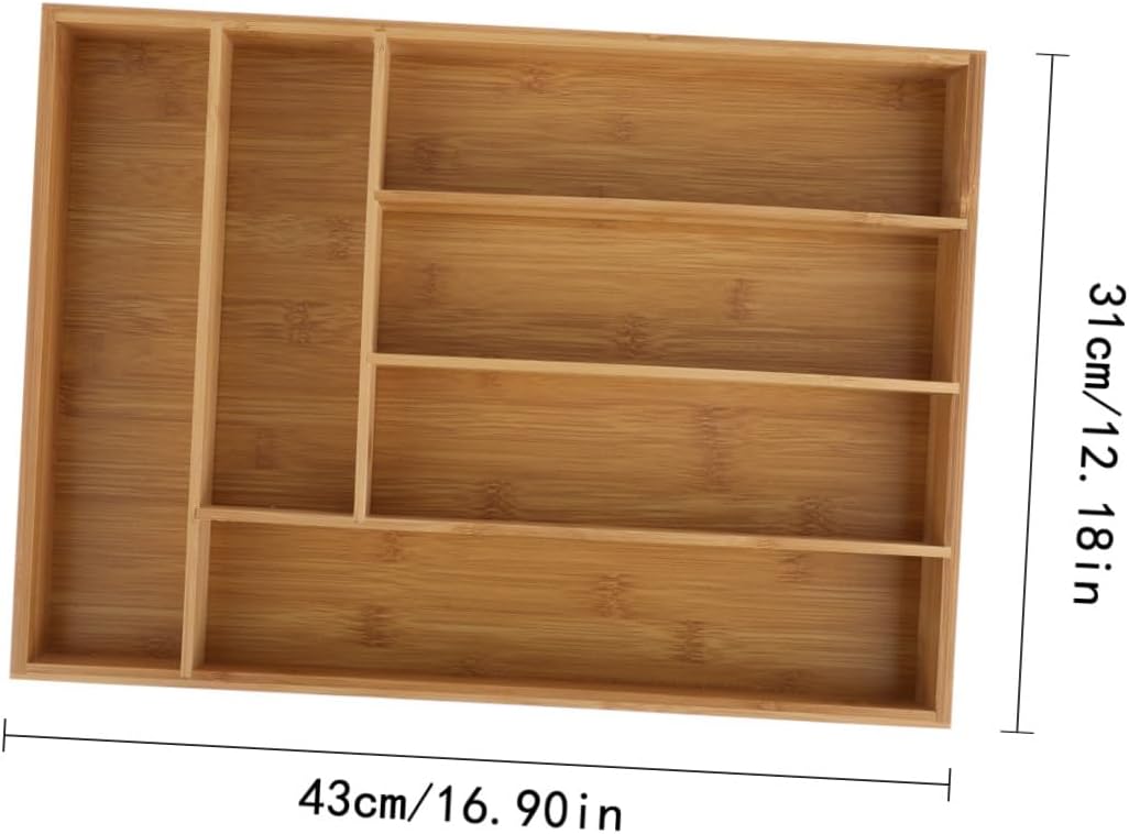 KICHOUSE Drawer Organizer Box with 6 Compartments, Kitchen Cutlery Storage Tray for Flatware and Utensils, Practical Tableware Organizer for Kitchen Drawer Storage